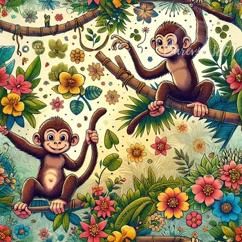 Úplet, Veselé opičky, kytičky (E) (Top kvalitní úplet Bella digitisk)