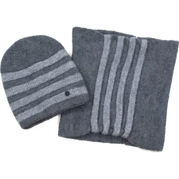 Pokrývka hlavy Šedá pruhovaná zimní sada
