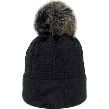 Pokrývka hlavy Černá Zimní Čepice s Bambulí