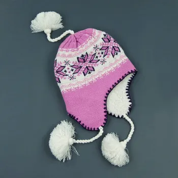 Čepice Pletená ušanka růžovobílá