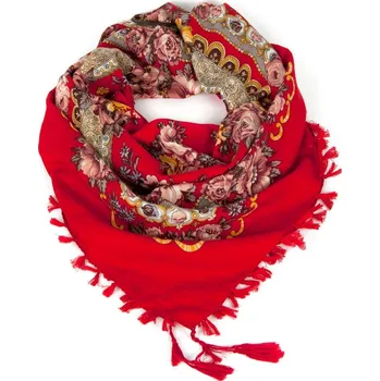 Šála Folkový šátek s květy červený