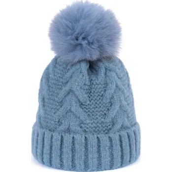 Čepice Zimní čepice se vzorem a bambulí modrá