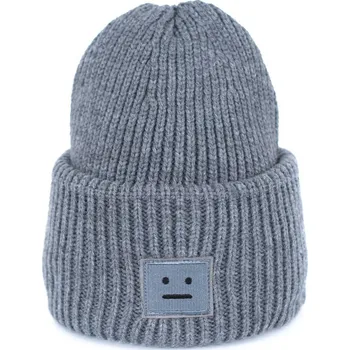Čepice Zimní čepice s poker face motivem šedá