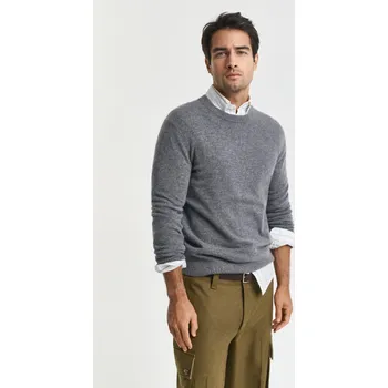 Pánský svetr SVETR GANT CASHMERE C-NECK CHARCOAL MELANGE