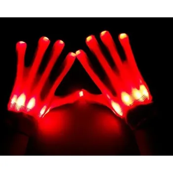 Rukavice Svítící rukavice | party rukavice se světlem, styl kostra - 1 pár - červené