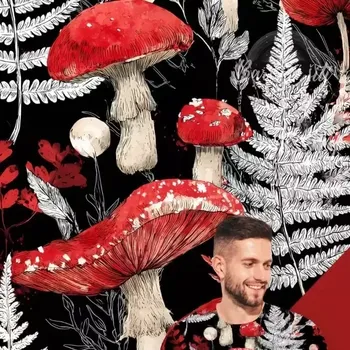 Úplet, Červené muchomůrky na černobílé (E) z 3m (Luxusní vzory z Turecka)