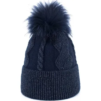 Čepice Čepice s fluffy bambulí modrá