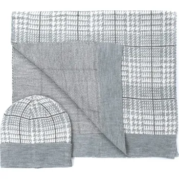 Čepice Sada zimní čepice a šály šedé káro