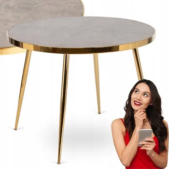 Jídelní stůl Stůl Kulatý Skleněný Glamour Do Kuchyně Jídelny Obývacího pokoje Šedý Mramor TINGA