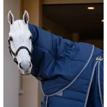 Deka pro koně Krční díl Rambo Optimo, stájový, 200 g, navy/thunderstorm grey & silver Délka zad: M