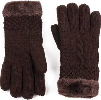 Čepice Rukavice s copánky tmavě hnědé
