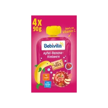 Bebivita jablko-banán-malina se sušenkami, od 1 roku (4 x 90 g), 360 g