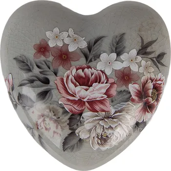 Clayre & Eef - Dekorativní keramické srdíčko FLOWERS 6CE2242M