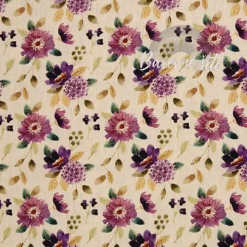 Viskoza se lnem Fialové kvítky větší (E) (Trendy oděvní materiály)