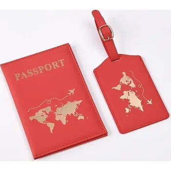Luxusní sada na cestovní pas a kufr - červená