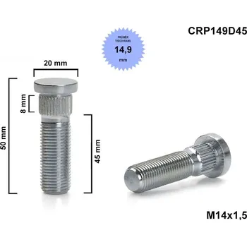 Kolový svorník - šteft M14x1,5x45 tisícihran průměr 14,9mm, CRP149D45