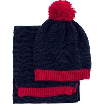 Čepice Komplet s bambulí - čepice a šál červený