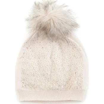 Čepice Zdobená čepice s bambulí krémová