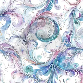 Úplet, Třpytivá zatočená pírka na bílé (E) (Top kvalitní úplet Bella digitisk)