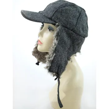 Pokrývka hlavy Ušanka s kšiltem šedá