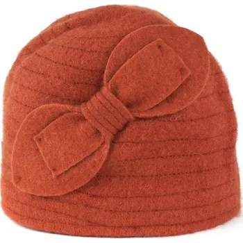 Čepice Vlněný klobouk s mašlí oranžový