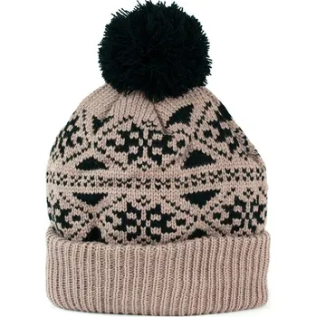 Čepice Módní hnědá čepice s bambulí zdobená motivem sněhových vloček