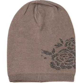 Čepice Dámská podzimní čepice s růží hnědá