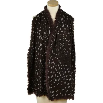 Šála Leopardí šál s králičím lemem černý