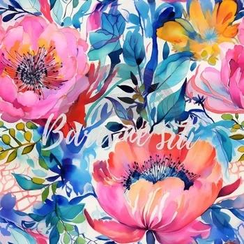 Úplet, Velké růžové květy, modré listy (E) (Top kvalitní úplet Bella digitisk)