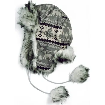 Čepice Ušanka s reliéfem šedá