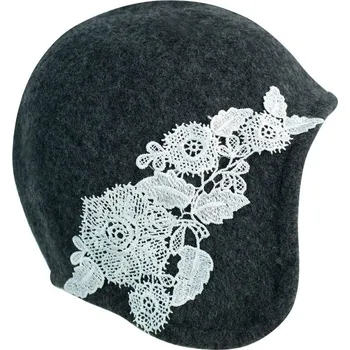 Čepice Dámský klobouk s krajkovými květy tmavě šedý