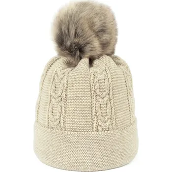 Čepice Zimní čepice s bambulí, světle béžová