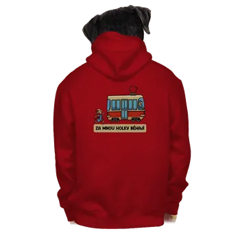 Pánská mikina Bastard Za mnou holky běhají pánská mikina na zip Red