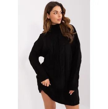 Dámský svetr Rolákové svetrové šaty s copánkovým vzorem model 56134 černé