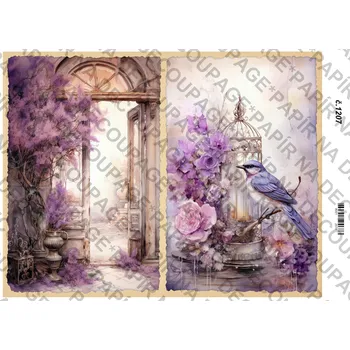 Výtvarný papír Rýžový a soft papír na decoupage - Vintage fialová - KB01207 Materiál: Rýžový papír, Rozměr: A4