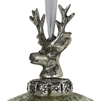 Vánoční dekorace Stříbrná antik skleněná vánoční baňka s jelenem Deer - Ø 8*12 cm