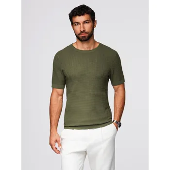 Pánské tričko Pánské strukturované pletené tričko - olivové V1 OM-TSCT-0253 - L