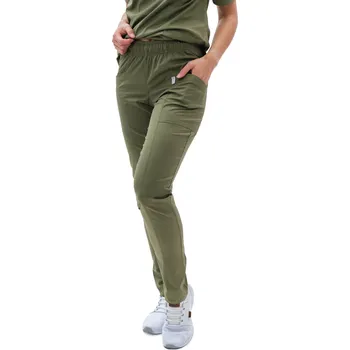 Zdravotnický oděv Perlička® Zdravotnické kalhoty SISI SATTÉ Slim Oliva Barva: Oliva, Velikost: 44