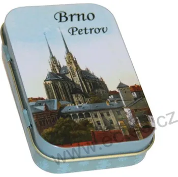 Dóza na potraviny BRNO PETROV šedomodrá plechová dóza miniobdélník 422 katedrála sv. Petra a Pavla