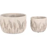 Obal na květiny - beton, obilné klasy, s patinou, šedý, cena za sadu 2 ks