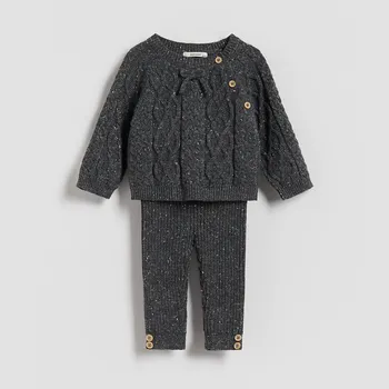 Dívčí kalhoty Reserved - Pletená souprava s vysokým podílem viskózy - tmavě šedá - 917GK-90M - 917GK-90M-80