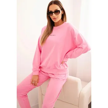 Bavlněná tepláková souprava s nápisem Minimal jasná růžová