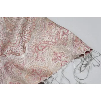 Šála Hedvábná šála Jamawar malá - Světle šedá a růžová s ornamenty