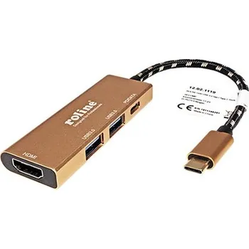 Datové redukce ROLINE GOLD Multiport adaptér USB C (M) -> HDMI A(F) 4K@30Hz, 2x USB3.0 A(F), USB C (PD) - 12.02.1119