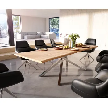 Jídelní stůl DELIFE Jídelní stůl Edge 260x100 akácie přírodní křížová podnož hranatý nerezová ocel Live-Edge