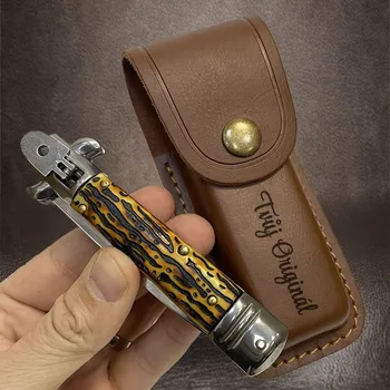 kapesní nůž Včetně koženého pouzdra, prémiový vyklápěcí nůž s koženým pouzdrem a vlastním textem + prémiové dárkové balení BE Original