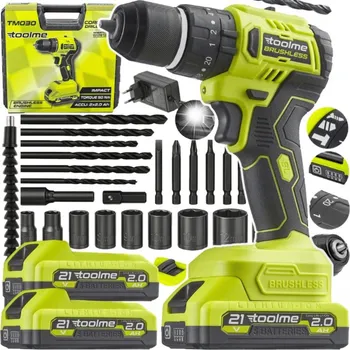 HammerDrill 21V Brushless – aku vrtačka s příklepem, bezkartáčovým motorem, kompletní sadou a 2x21V Li-Ion