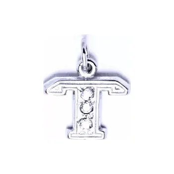 Přívěsek Zlatý přívěsek, bílé zlato, čiré zirkony, písmenko T, P 1106 (Zlaté písmeno)