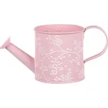 Obal kovový - konev, v růžové barvě s bílými růžemi.