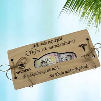 Dřevěná obálka na peníze - Auto, Popisek: bez popisu